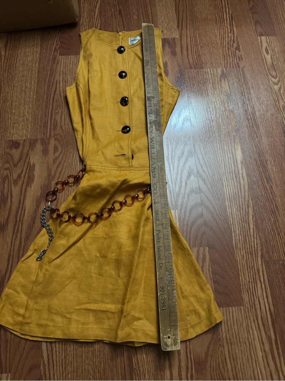 Vintage Yellow Button-Front Linen Dress